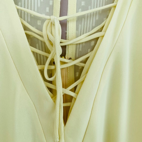 Three Floor Lemon Yellow Ruffle Chiffon Asymmetrical Flowy Sleeveless Dress Sz 2 - Picture 9 of 12